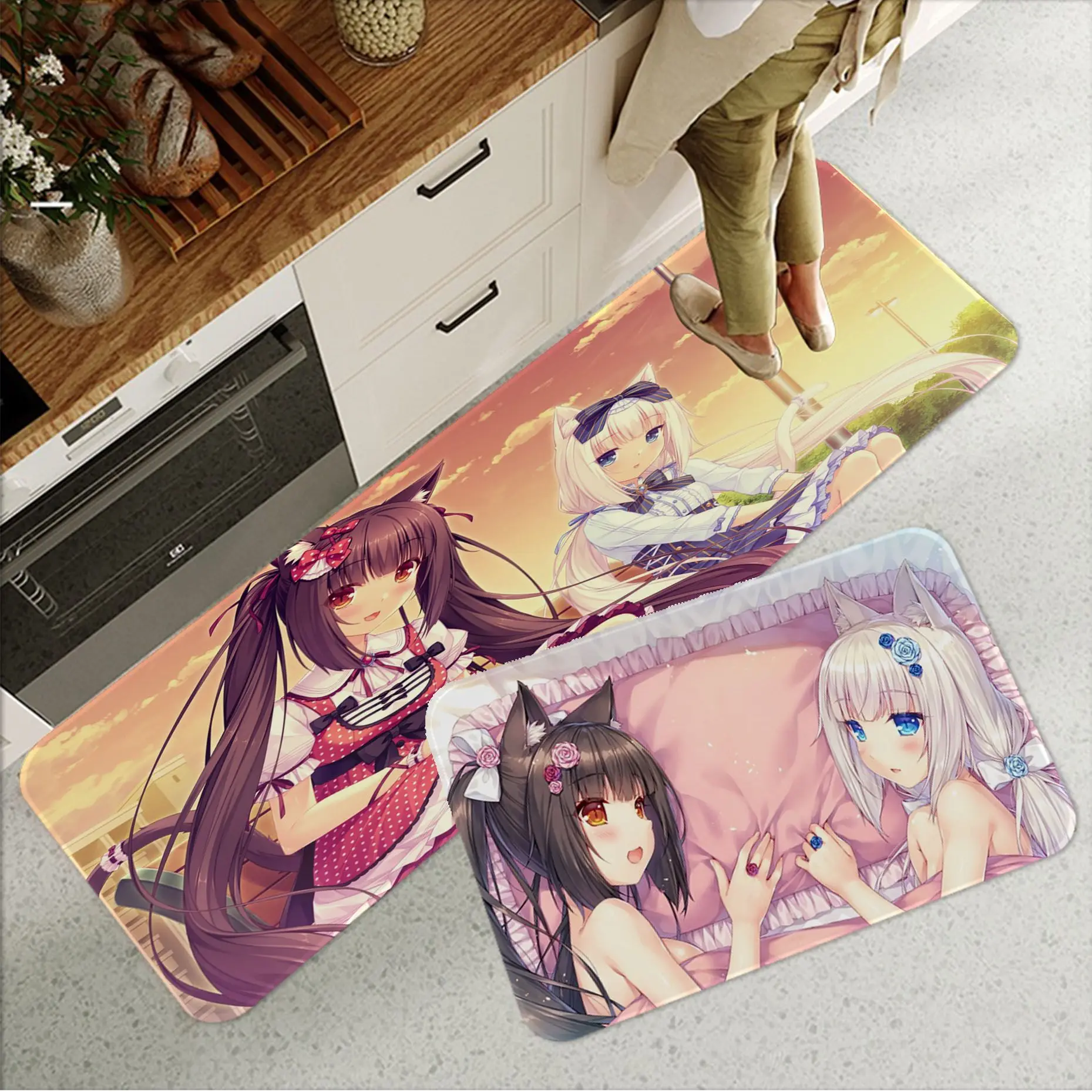 

Фланелевый напольный коврик Chocola Nekopara с принтом, декоративный коврик для ванной комнаты, нескользящий коврик для гостиной, кухни, Придверны...