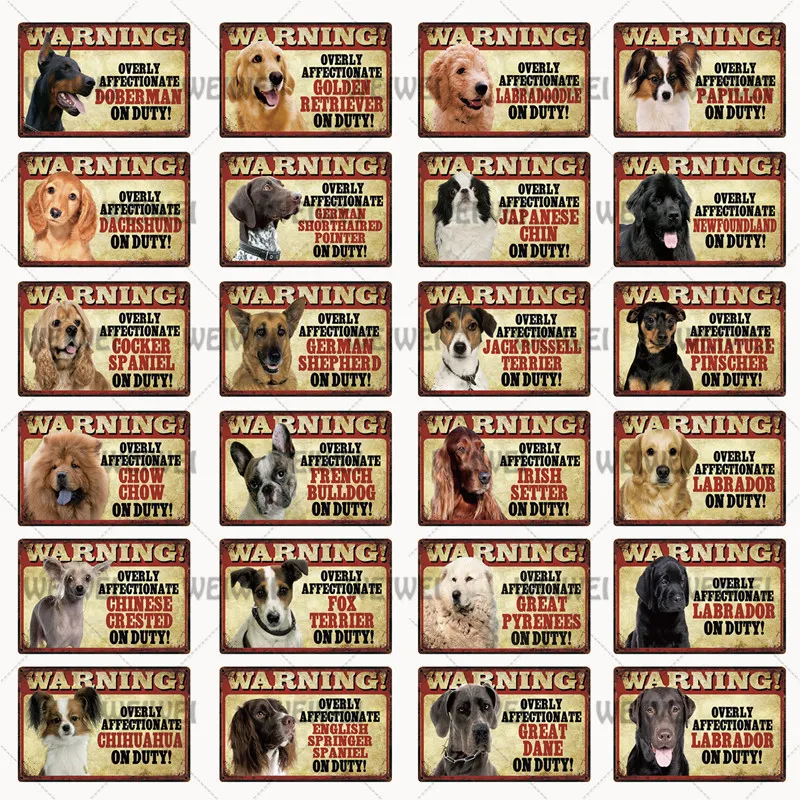 Pets Dog Warning Doberman Golden Labrador  Metal Sign Tin Poster Home Decor Bar Wall Art Painting 20*30 CM
