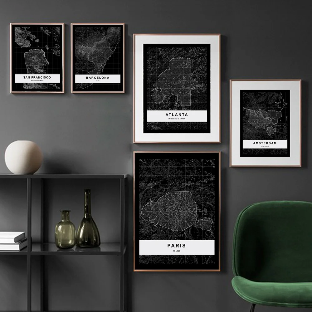 

Black White City Map Atlanta Paris Nordic Posters and Prints Wall Art Canvas Painting Wall Pictures for Living Room Home Decor