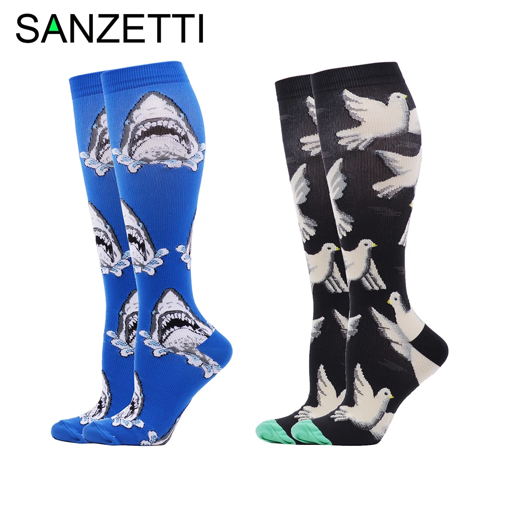 SANZETTI/2 пары/партия новые женские хлопковые Компрессионные носки с принтом птицы