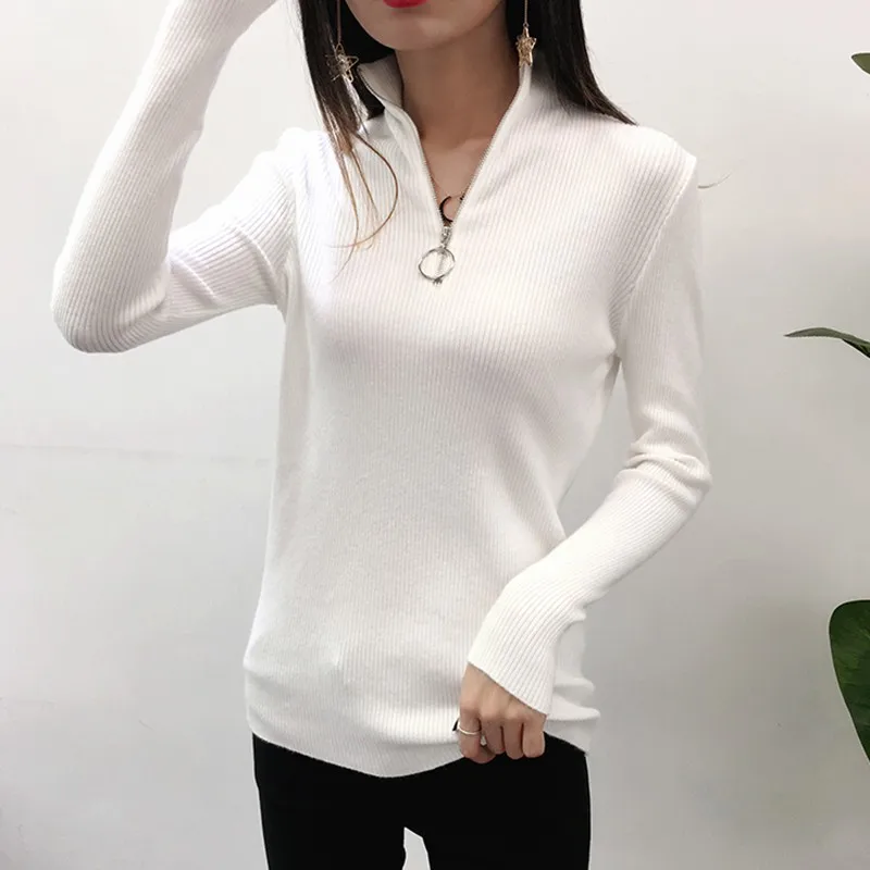 Новые осенние женские свитера средней длины с высоким плотно облегающим шею