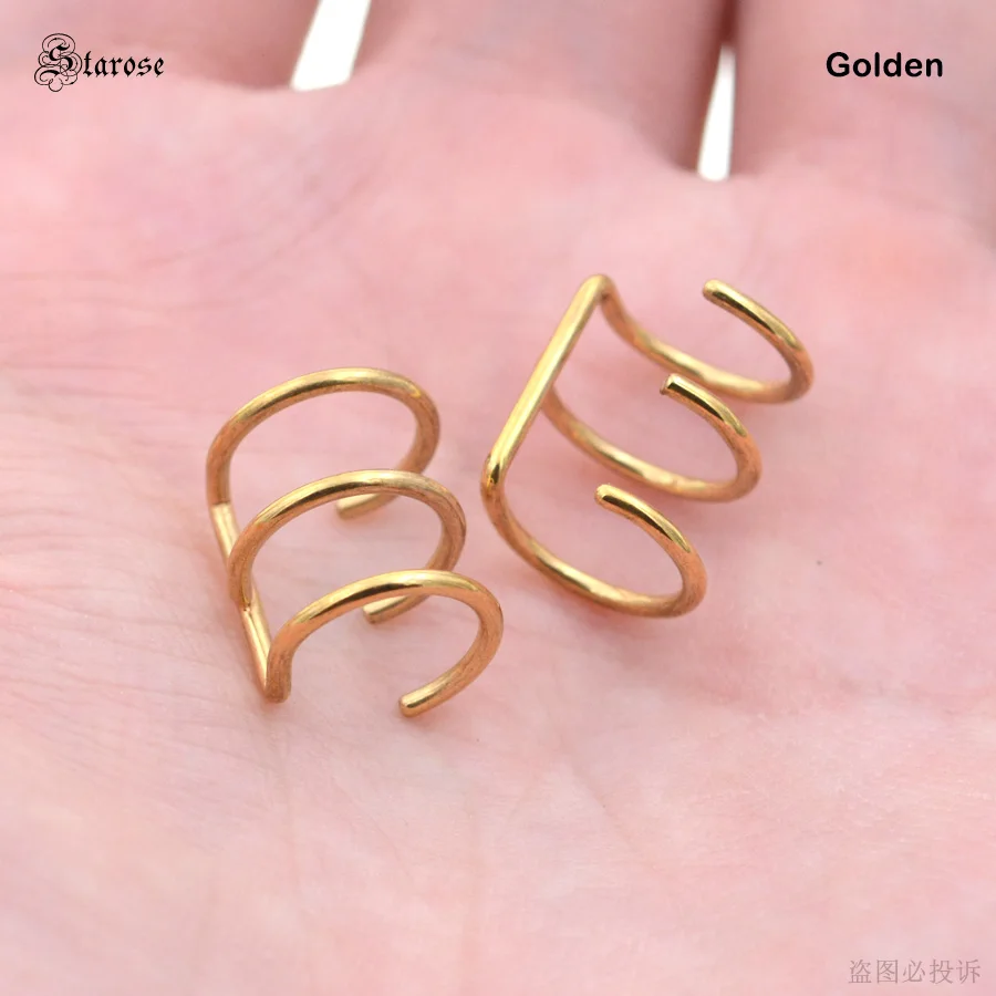 Golden x2pcs Starose, 2 шт., не пирсинг, серьги-манжеты, клипсы, искусственный пирсинг спираль, пирсинг, Oreja, поддельные серьги, манжеты, пирсинг, ювелирные изделия для ушей - Окраска металла: Golden x2pcs