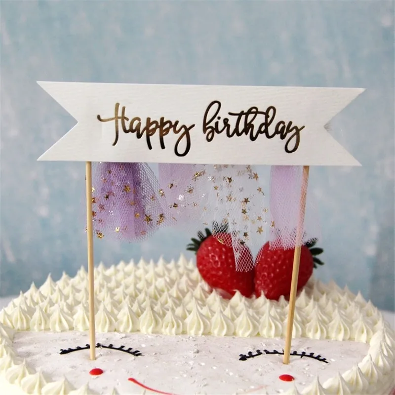 

1pc Happy Birthday Cake Topper with mini Tulle Skirt Boy Girl Kids 1st Birthday Unicorn Party Baby Shower Cake Decoration
