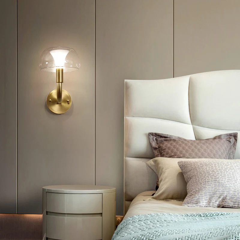 Jmzm медная настенная лампа Грибное стекло прикроватный абажур для спальни в