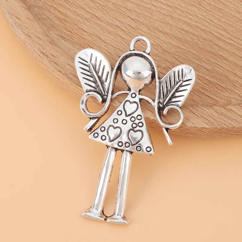 

10pcs/Lot Tibetan Silver Large Girl Guardian Angel Charms Pendants for DIY Necklace Jewellery Making Finding Accessories 55x36mm