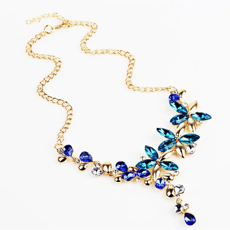 Новые модные темпераментные хрустальные цветочные ожерелья для женщин голубой