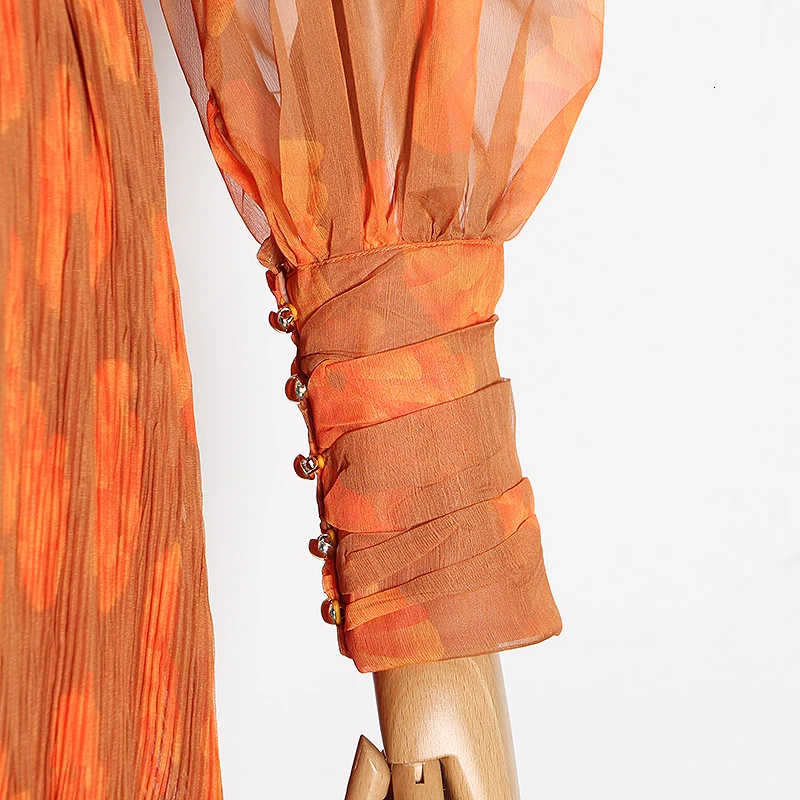 Плиссированное платье с оборками и цветочным принтом рукавами-фонариками