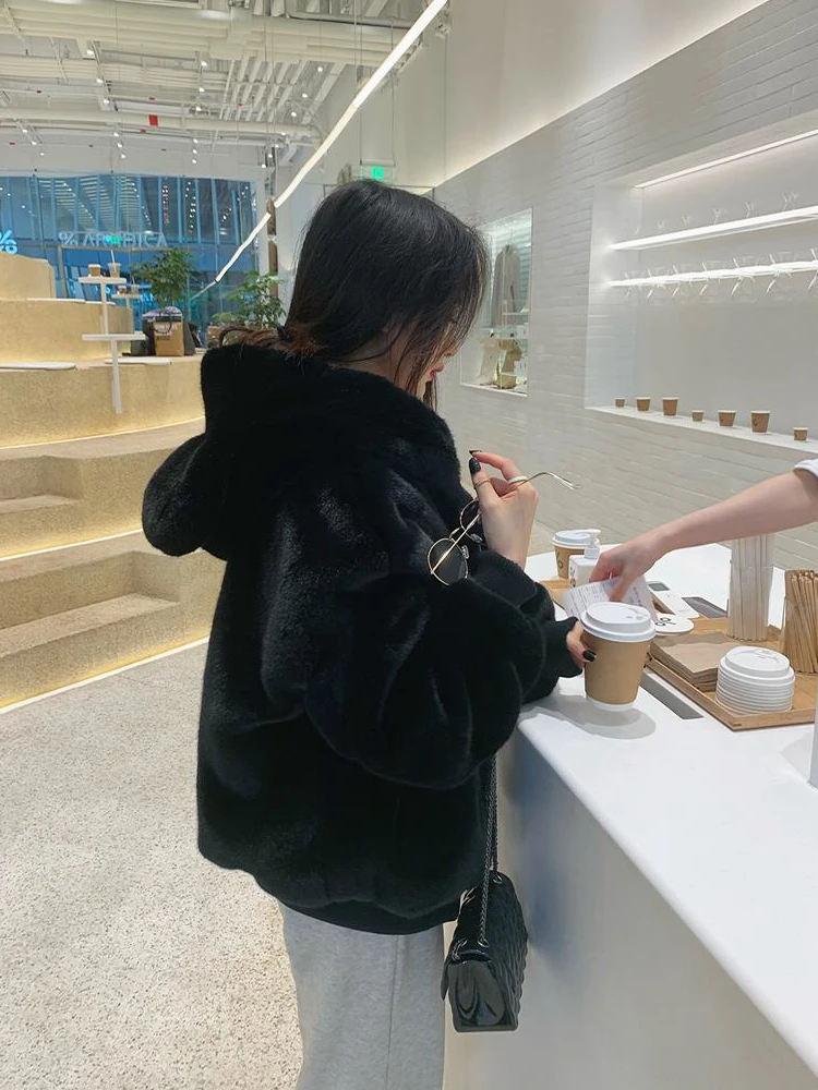

2020 Autumn and Winter New Style Import Rex Rabbit Fur Jacket Natural Fur Young Hooded Ear-Cute Plush Coat Street Wear Female