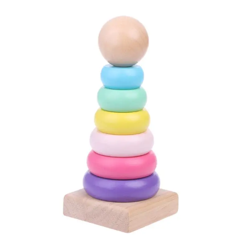

Warm Color Rainbow Stacking Ring Tower Stapelring Blocks Wood Toddler Baby Toys