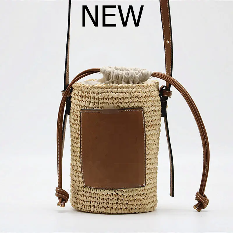 

Raffia Woven Round Barrel Handbags Women Straw Crossbody Bag 2021 Summer Lady Luxury Designer Beach Shoulder Bags Shopper Tote