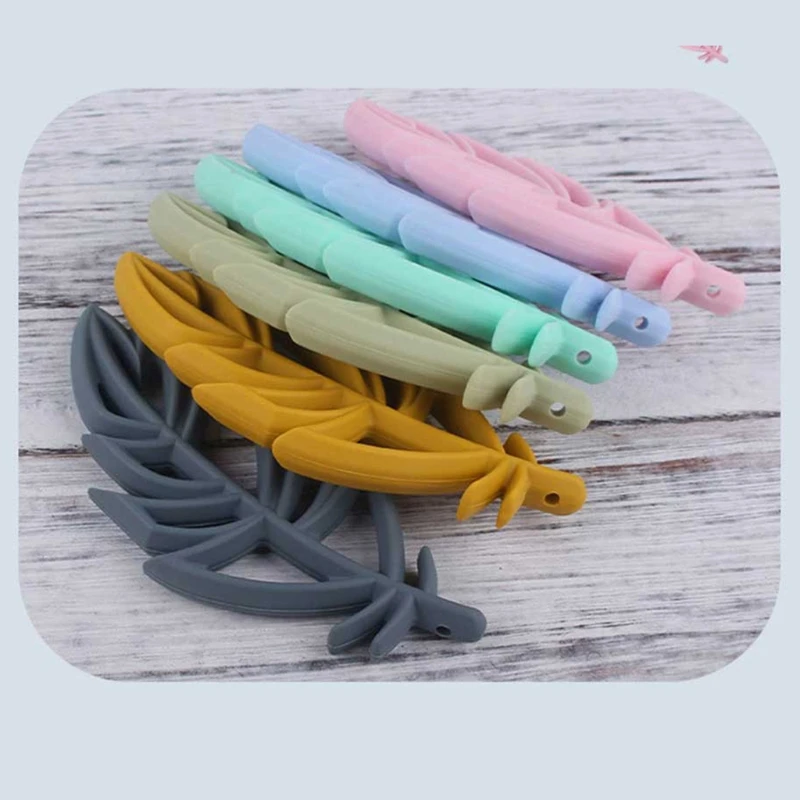 Mordedor de cuentas de silicona para beb&eacute;, mordedor con hoja de &aacute;rbol, chupete Molar para reci&eacute;n nacido, juguete de dentici&oacute;n infantil, regalos de Ducha-5