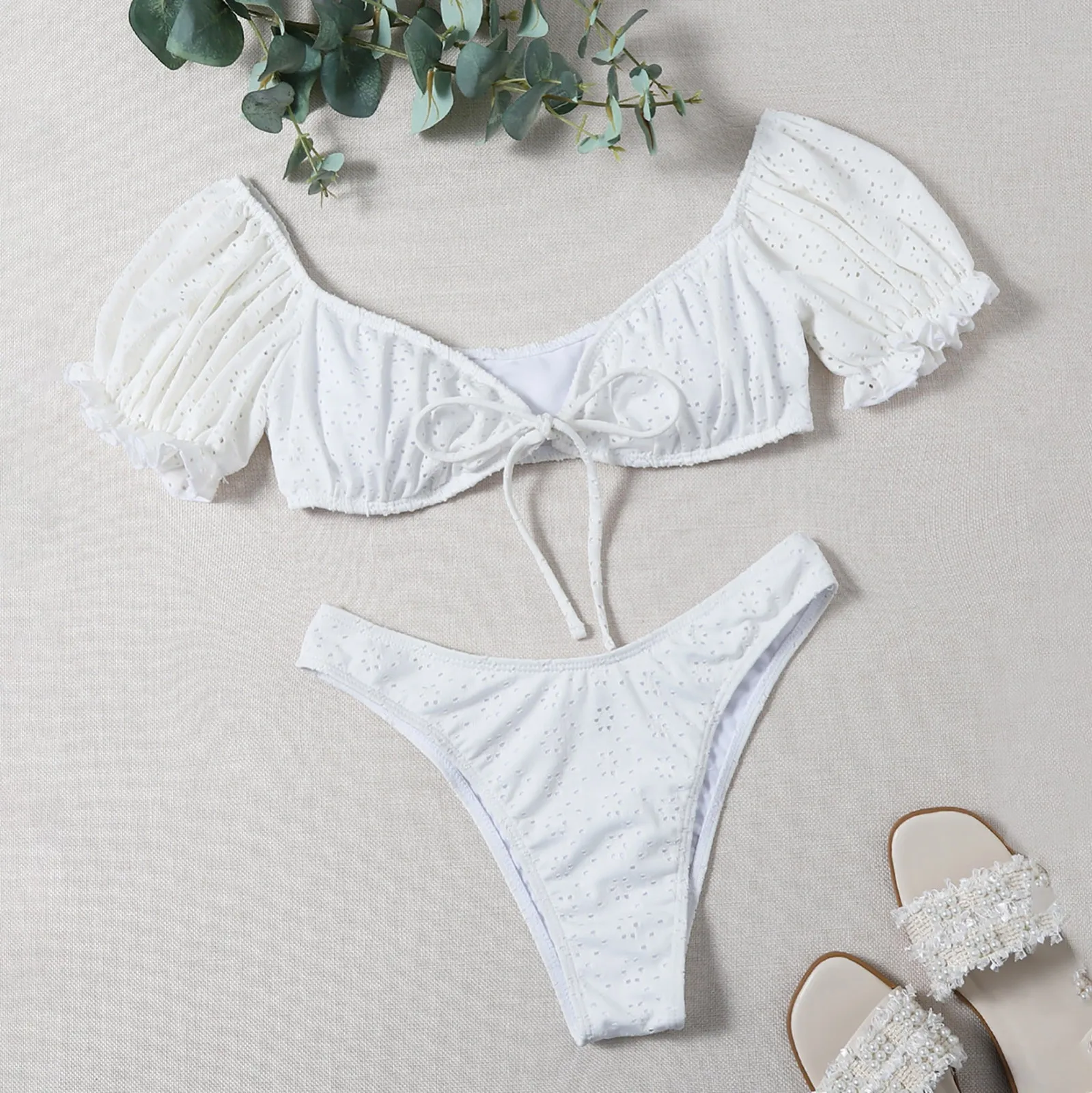 Леди на плече подчеркивающие грудь Дамская мода Разделение пляжное купальное