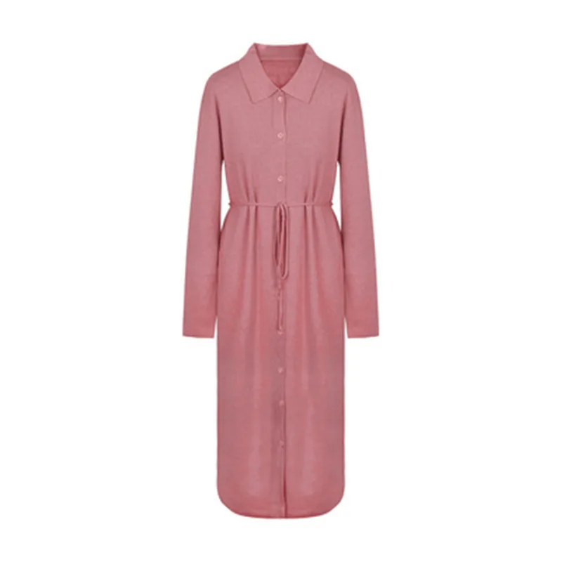 

Свитер-платье Shuchan Новинка Осень 2021 винтажное прямое платье до середины икры с поясом и отложным воротником элегантное розовое платье миди