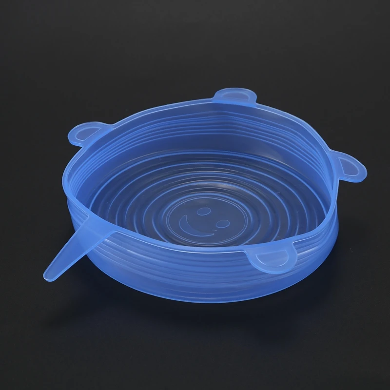 

New 6pcs Silicone Stretch Lids Fresh Food Wraps Bowl Cup Pot Cover Seal Reusable, blue