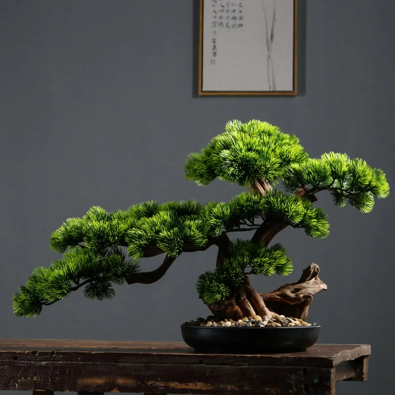 

GY Artificial Greeting Pine Guest Bonsai Office Decoration Green Plant Hall Hallway Decorations Podocarpus Macrophyllus Hotel