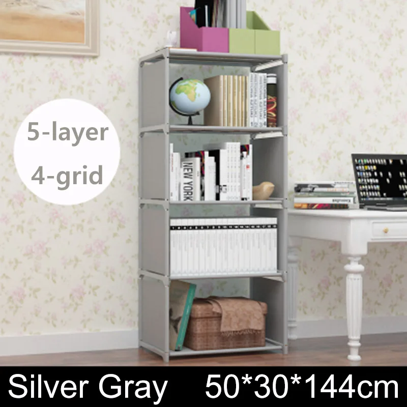 silver gray 4 grids Многослойная книжная полка из нетканого материала, детская книжная полка, простая напольная полка, многофункциональная мебель для гостиной - Цвет: silver gray 4 grids