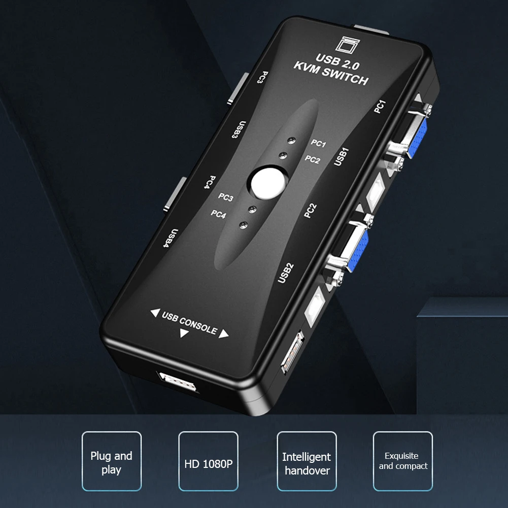 

HW1702 USB KVM Switcher 4 Ports in 1 Out 4K 1080P VGA Splitter Box for Sharing Keyboard Mouse Monitor