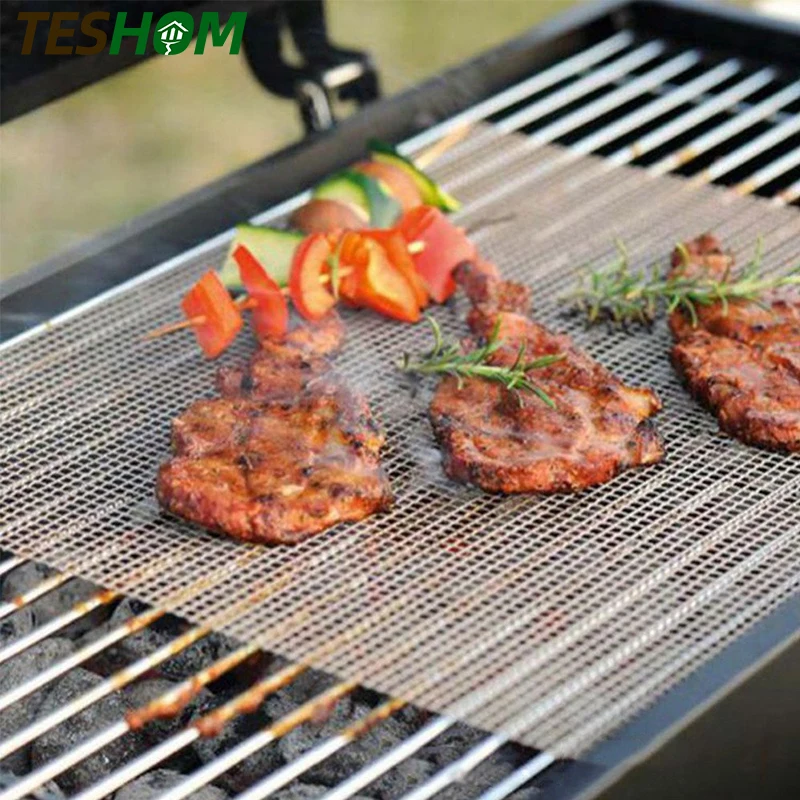 1PC Nonstick Grill Mesh Mats Barbecue Grilling High Security Grid Shape BBQ Mat with Heat Resistance For Outdoor Activities |