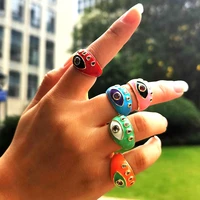 trendy colorful dripping oil rhinestone rings for women devil eye opening rainbow adjustable ring girls christmas jewelry gift