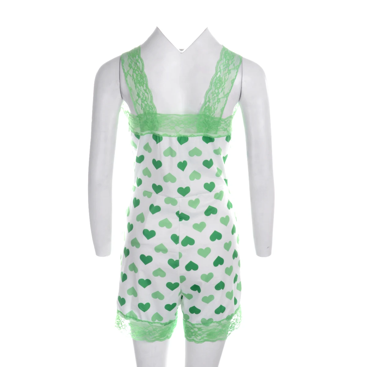 

Sxy Women Sleeveless V-Neck Stretch Leotard Short Romper Summer Heart print Pajama Bodycon Sleepwear