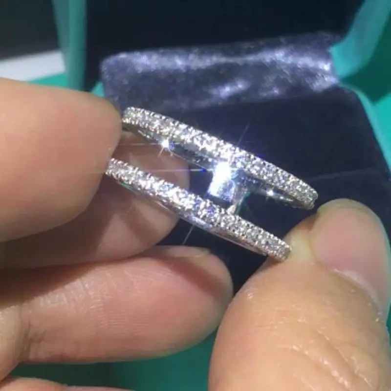 Женское Обручальное кольцо из серебра 925 пробы с двумя фианитами AAAAA | Украшения и