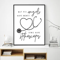 black and white letter poster not all angels have wings some have stethoscopes canvas painting nurse doctor office decor