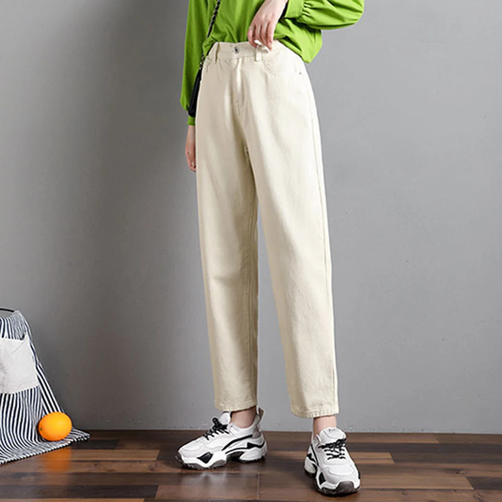 Women Jeans Elastic Waist Denim Pants Straight Trousers Ladies Casual Streetwear Mom Spring Autumn Ankle Length | Женская одежда