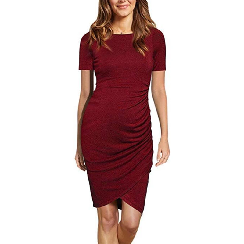 Женский круглый воротник короткий рукав сплошной цвет Высокая талия Материнство