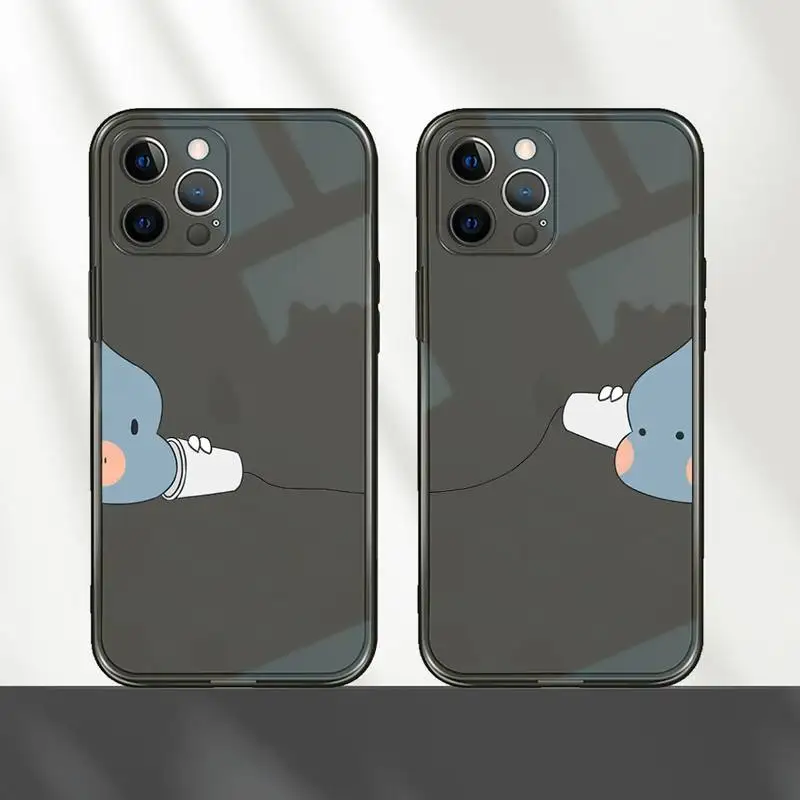 

Cute dinosaur BBF double Phone Case For iPhone 12 11 8 7 mini pro X XS XR MAX Plus Black Transparent Cover