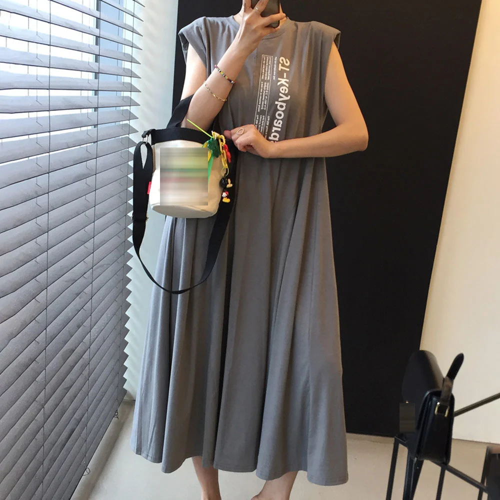 

Женское свободное платье в японском стиле, повседневное однотонное платье с принтом букв, лето 2021