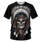 Футболка IFPD с круглым вырезом, с коротким рукавом, в стиле хип-хоп, для лета, с изображением черепа индейца, Мужская футболка с рисунком