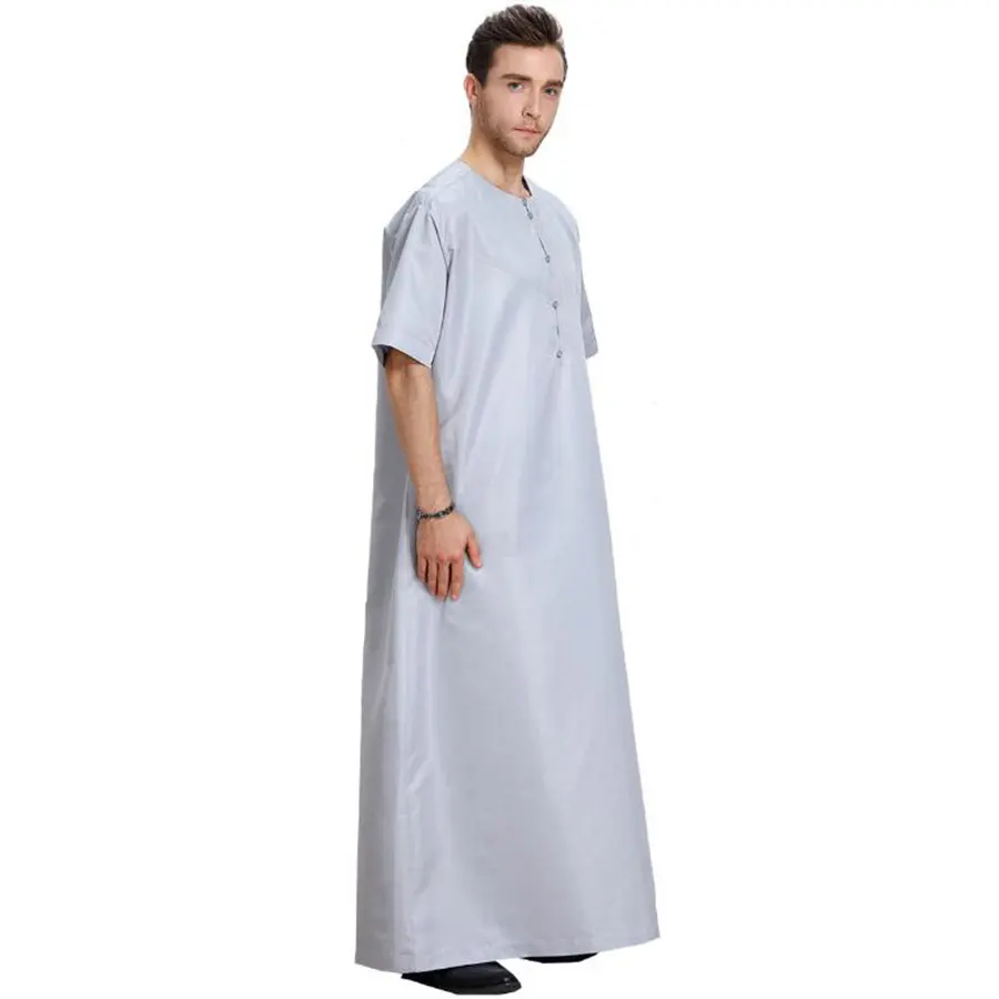 Short Sleeve Jubba Thobe For Men Islamic Clothes Summer Muslim Saudi Arabia Arabic Abaya Long Robes Traditional Kaftan Sweater