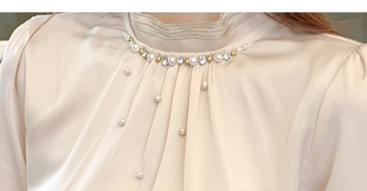 Autumn Long Sleeve Blouse Women Blusas Mujer De Moda 2021 Beading Stand Collar Chiffon Shirt Top Clothes Blusa D537 | Женская одежда
