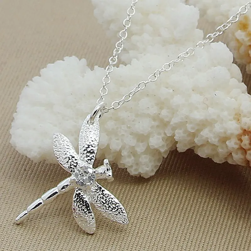 Женское ожерелье из серебра 925 пробы с кулоном в виде стрекозы | Украшения и