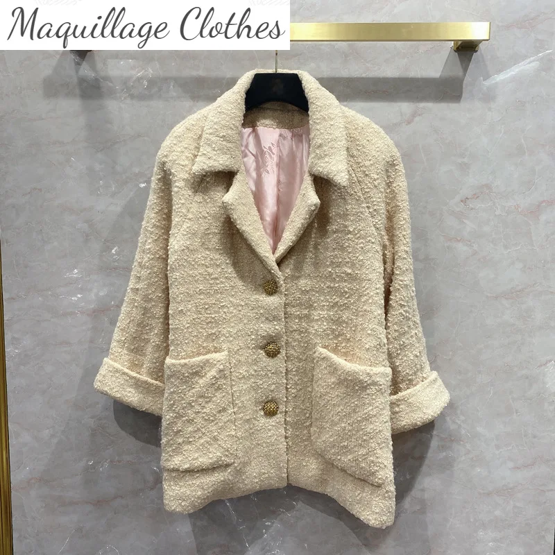 

Женское шерстяное Свободное пальто, дизайнерское элегантное твидовое пальто с карманами для бега, C846, весна-осень 2021