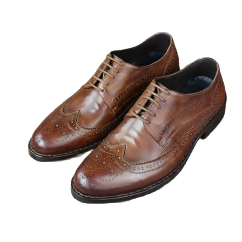 

Sipriks Calf Leather Brogue Leisure Shoes Mens Imported Italian Goodyear Welted Dark Brown Wingtip Casual Shoes Formal Wedding