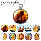 Круглый стеклянный кабошон с изображением семьи короля льва леса, посеребренныйхрустальный кулон, ожерелье, ювелирные изделия в подарок