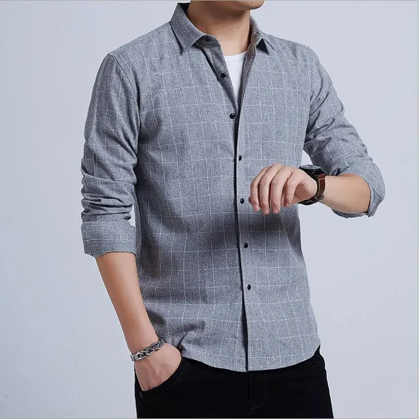 

Spring and autumn man casual long sleeve plaid shirt male casual large size slim fit cotton shirt man tops