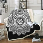 Мягкое бархатное плюшевое Мандала шерпа одеяло с цветочным принтом для дивана черно-белое Бохо Пледы для путешествий