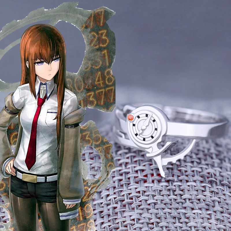 

Steins;Gate Game Cosplay Makise Kurisu Okabe Rintarou 925 Sterling Silver Adjustable Ring COS Jewelry Props Women Men Party Gift
