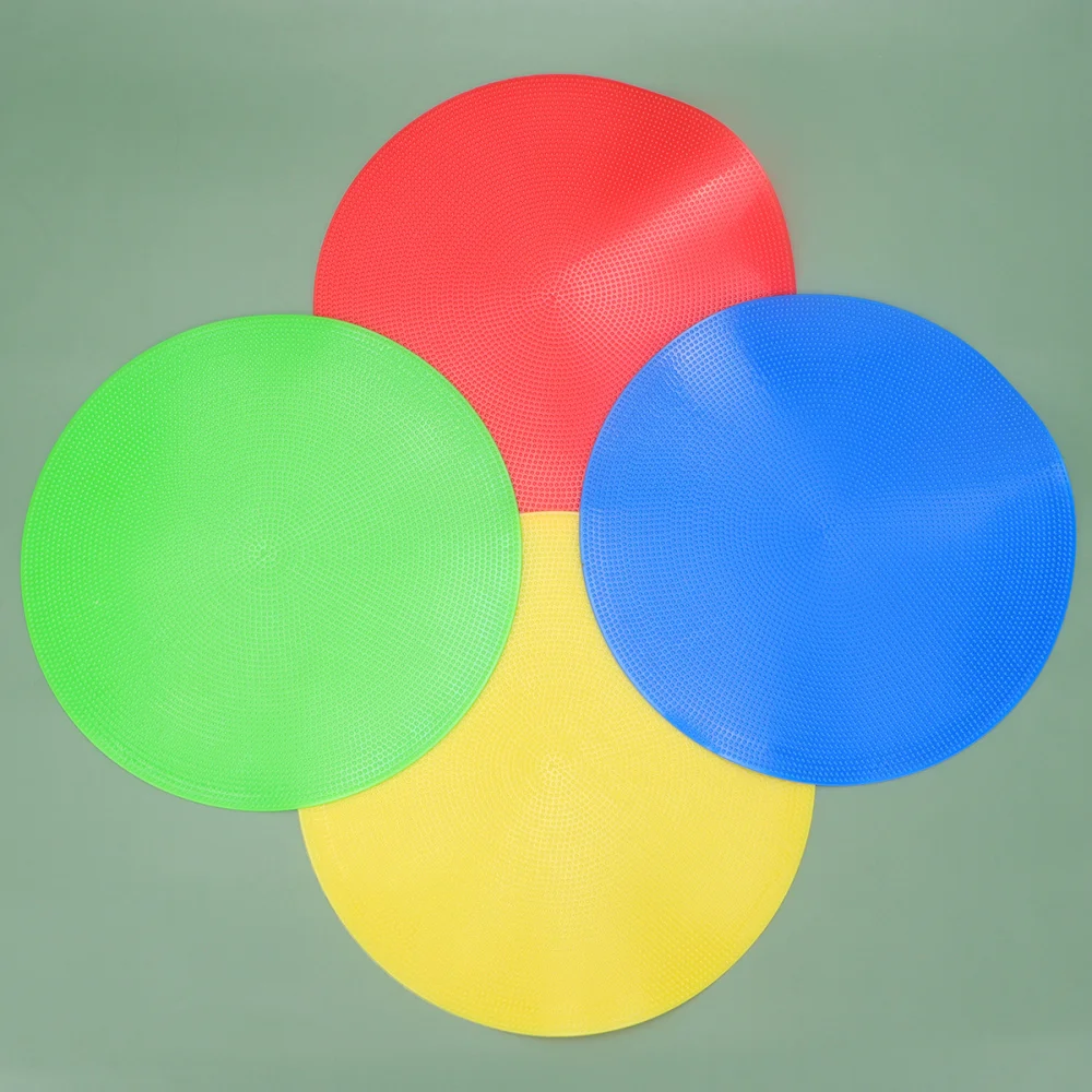 

4 Pcs Reusable Sports Spot Markers Football Training Sign Dish Round Plate Marker Tray for Indoor Outdoor (Yellow, Red, Blue, Gr