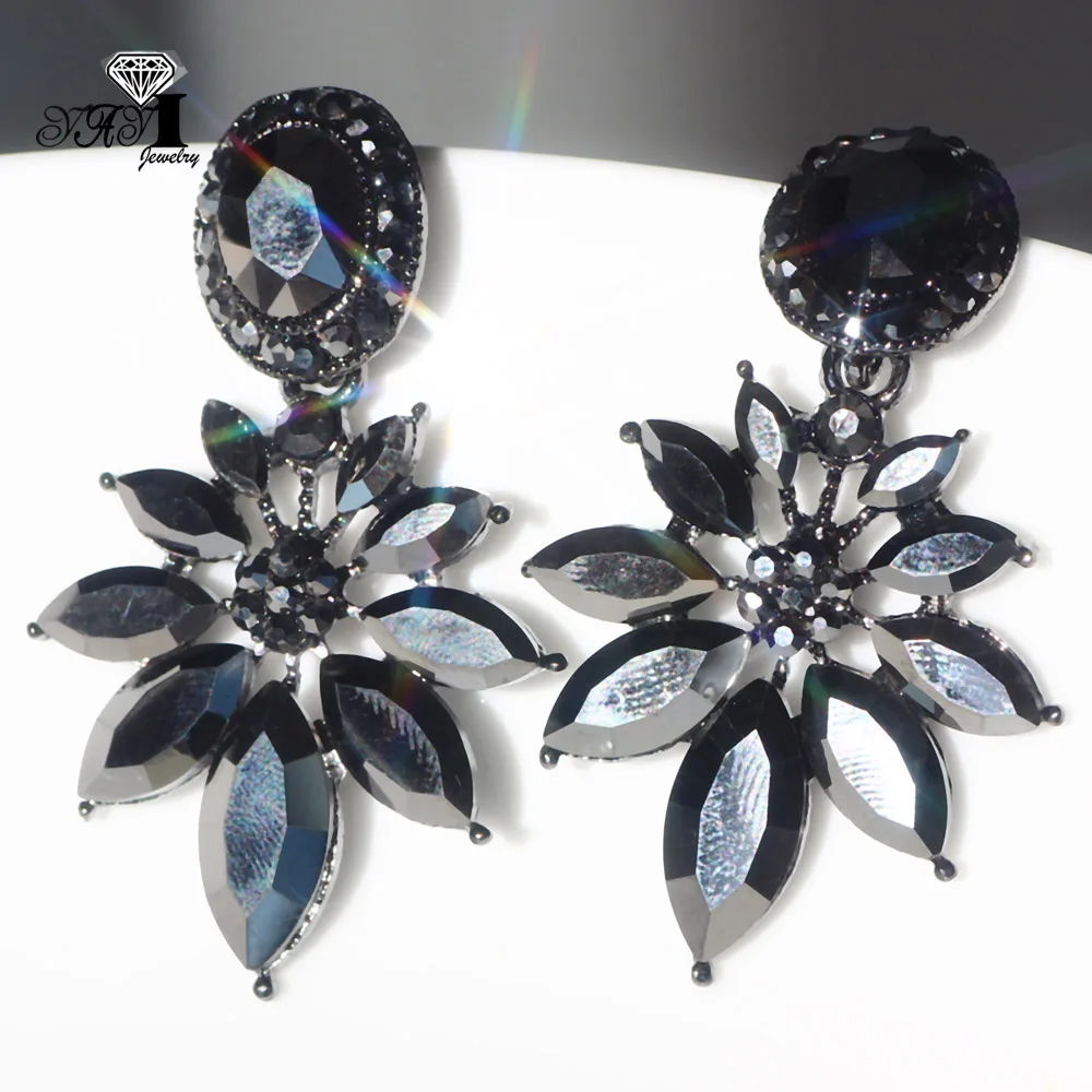 

YaYi Jewelry Fashion Black Glass Rhinestone Dangle Crystal Earring Girls Lady Women's Ancient Gold Color Gem Earrings Gift