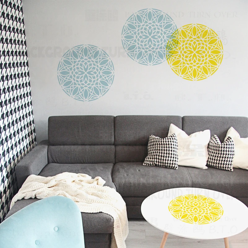 40 50 см трафарет Мандала большой для стен мебельный шаблон напольного покрытия