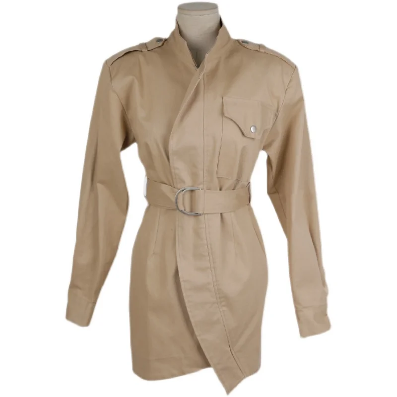 

Spring Blazer Dress with Belt Mini Dress Long Sleeve khaki Party Dress Office Lady Irregular Elegant Plus Size Boyfriend B795