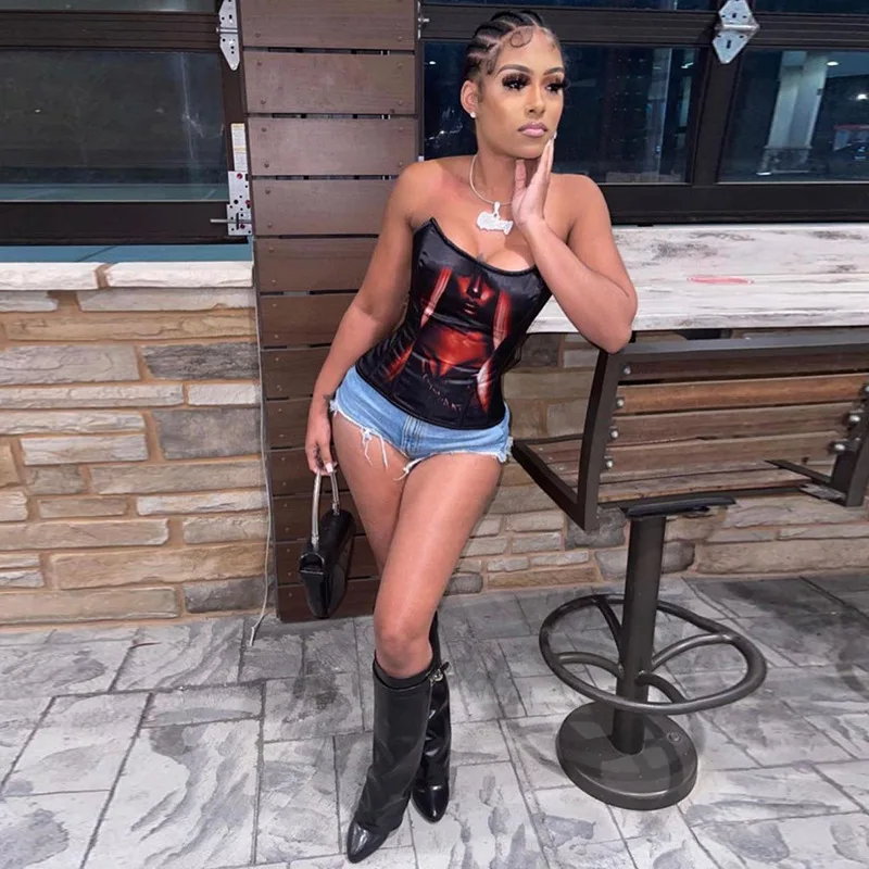

Women Clothing Fall Fashion Sexy Slim Print Ladies Bottoming Tube Top Fairy Grunge Lounge Streetwear Y2k Clothes Wholesale Items