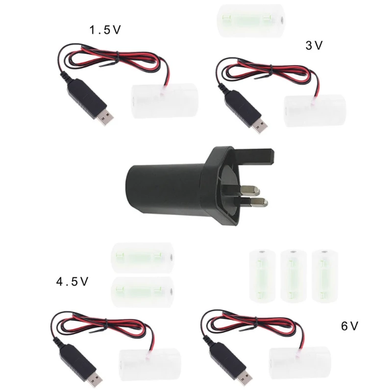 

AM2 LR14 Dummy C Battery Eliminator with UK Plug USB Adapter 2m Cable Replace 1 to 4pcs 1.5V 3V 4.5V 6V C Size Battery