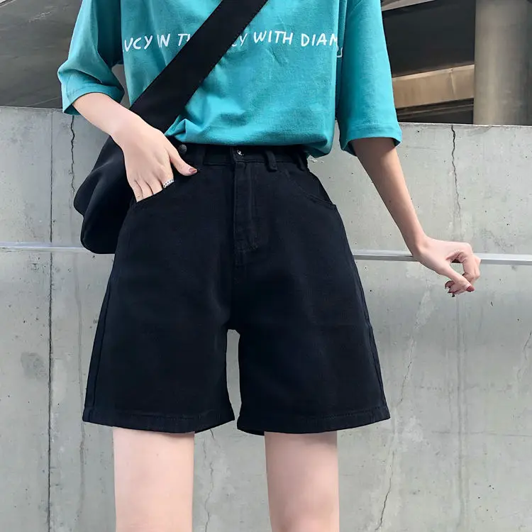 

Summer Korean version ins Retro High waist straight jeans Capris loose and versatile show thin pants wide leg shorts women