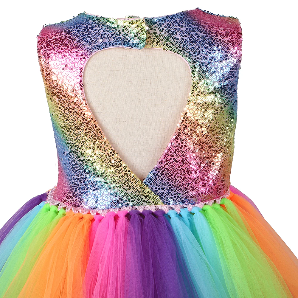 Rainbow Sequins Princess Dress for Girls Backless Tutu Dress Oufit for Dance Party Costumes Toddler Kids Girl Sparking Ball Gown images - 6