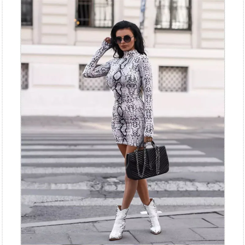 Винтажное сексуальное облегающее мини-платье с принтом змеиной кожи осеннее