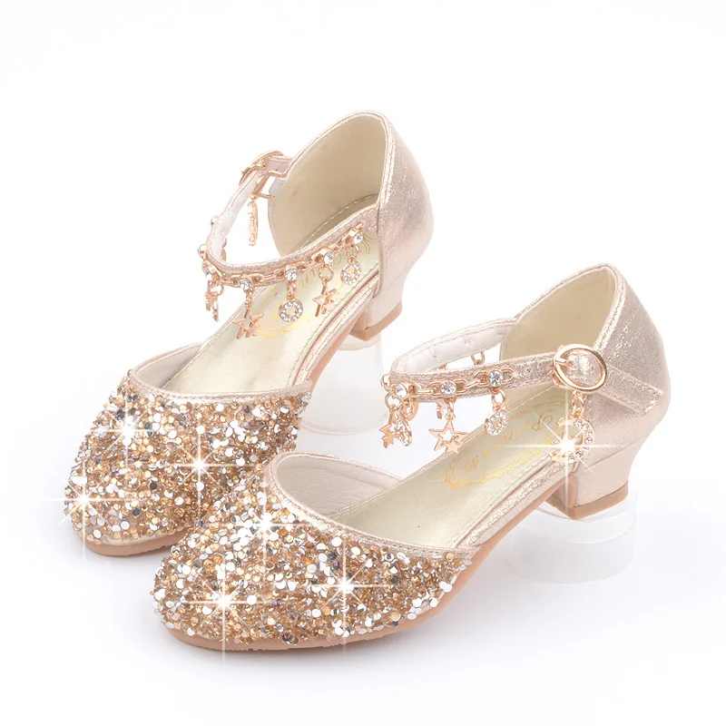 

Children Dress Shoes for Girls Princess Chic Kids Wedding Shoes Bling Leather Crystal Rhinestone High Heels for Party Dancing